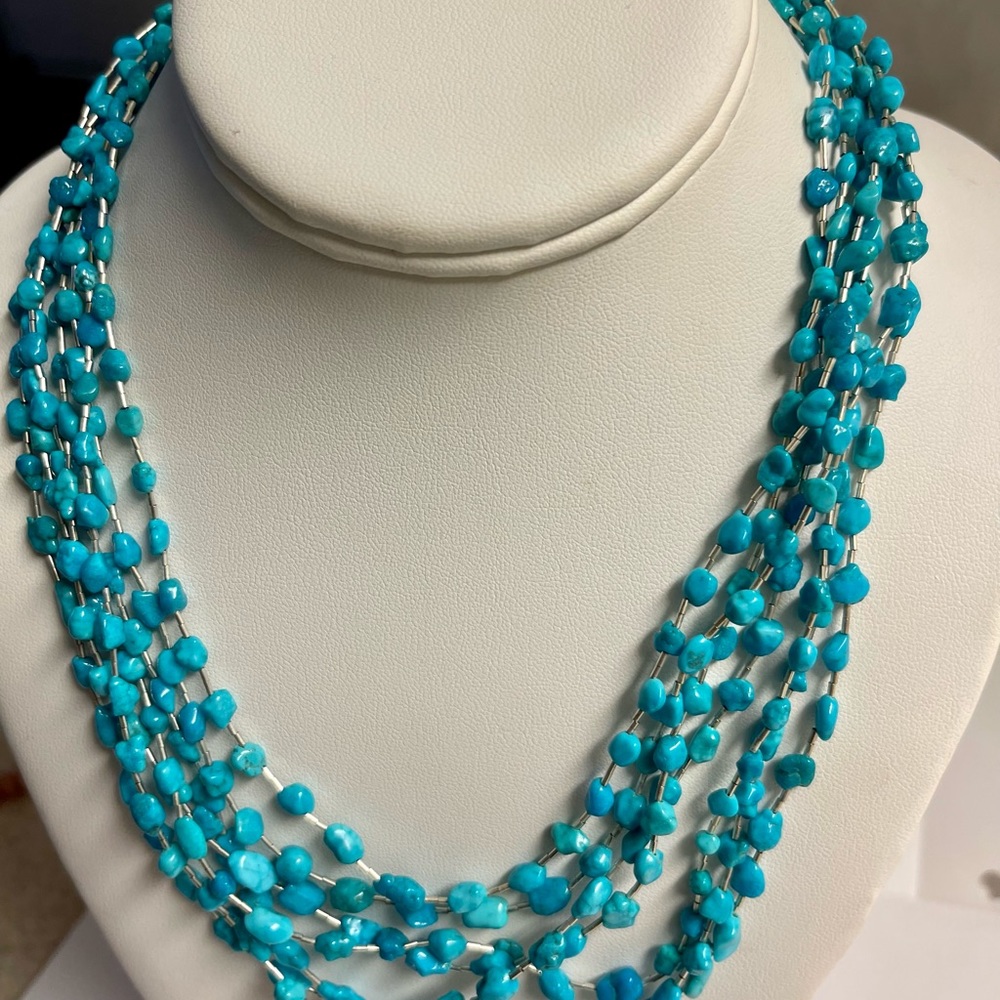 Jay King DTR Liquid Sterling Silver Blue Turquoise Multi Strands Necklace. - Picture 2 of 7